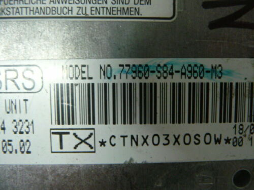 NY598-5 OEM WARRANTY 2002 HONDA ACCORD SRS SAFETY CONTROL MODULE